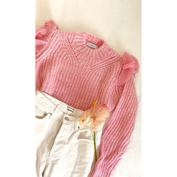 Greylin Womens Ruth Ruffle Shoulder Chunky Knit Sweater‎ in Pink Sz S | Feminine - Picture 15 of 15